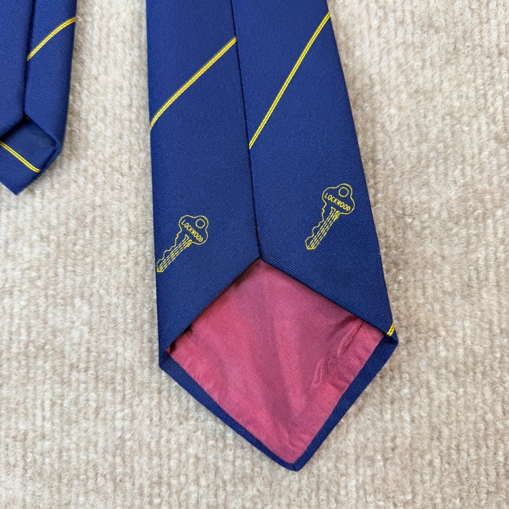 Tee Dee Navy Blue Yellow Stripe Key Pattern Neck Tie Woven Australia Specialists - Picture 6 of 10